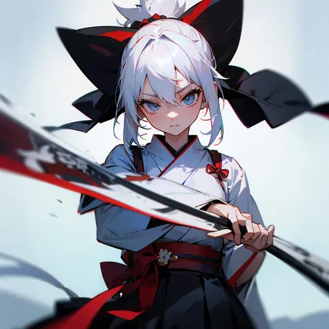 Anime girl white hair samurai with a bow