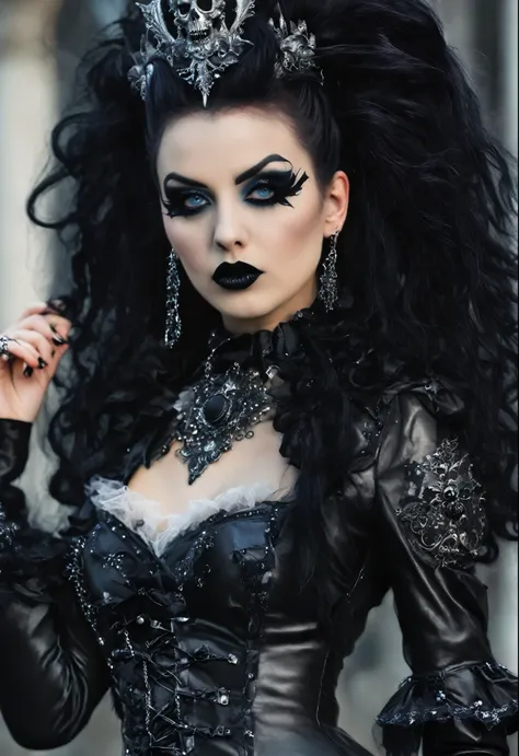 araffe gothic woman with black makeup and black hair, dark goth queen, wearing goth makeup, very beautiful goth top model, goth makeup, goth woman, gothic makeup, gothic fashion, gothic and futuristic, goth style, beautiful vampire female queen, dark goth ...