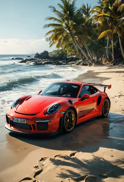 porsche gt3 rs, wallpaper beach background --ar 2:3 --style raw, sony α7 III, candid 4k, F1. 2, 85mm, 32k render, photography no background