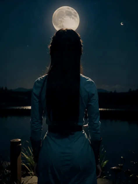 zelda staring at the moonlit with her hands behind her back