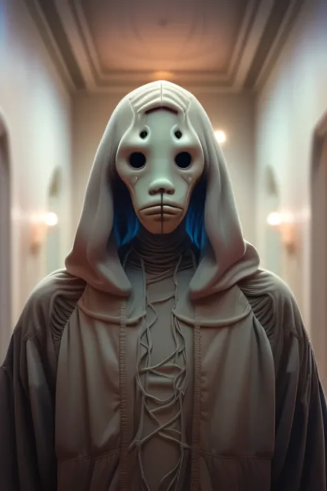 rz88m4c4bre , a closeup of a horrible  ((faceless)) humanoid , James Jean , night, symmetrical, very detailed,  unsplash  a  that is standing in the hallway (clemson), by mads ap Godboldt, loose nam retrowave polys Tracy Hickman, glitchcore image, kidoshou...