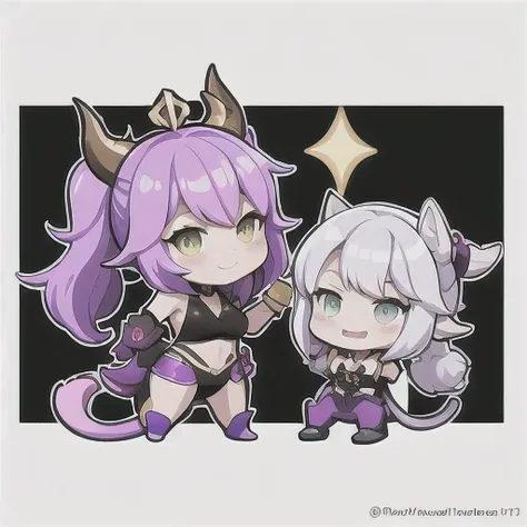 a cartoon image of a girl with a purple hair and a black top, kda, character art of maple story, （（deer antler hair accessories）...