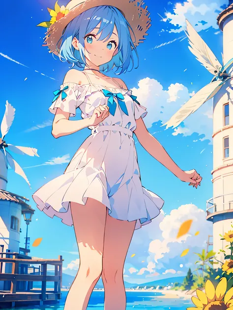 NSFW,masterpiece, best quality,(((color trace))),looking at viewer,sun shine image,((short stature))
1girl, solo, open eyes,smile, standing,shoulder cutout, dress,((((blue hair)))),blue panty,green eyes,grim eyes, pigtail, blush, shortcut hair, white dress...