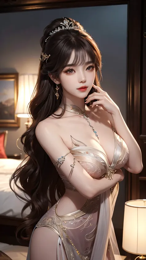 ((yushuxin,1girl,solo)), ((bare shoulders)), warm color, atmosphere, 4k, masterpiece, high resolution, ridiculous, sexy long leg...