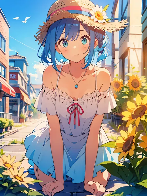 NSFW,masterpiece, best quality,(((color trace))),looking at viewer,town image,((short stature))
1girl, solo, open eyes,Embarrassing,shoulder cutout, dress,((((blue hair)))),blue panty,green eyes,grim eyes, pigtail, blush, shortcut hair, white dress, clothi...