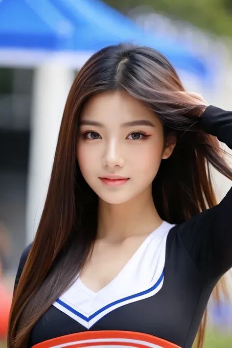 Cheerleader、Active、Charm、beautiful、Vibrant、
a close up of a woman with long hair and a black top, gorgeous chinese model, gorgeous young korean woman, beautiful south korean woman, beautiful asian girl, korean girl, beautiful young korean woman, ig model |...