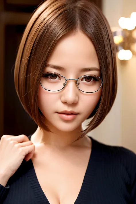 (masterpiece, best quality:1.2), 1 girl, solitary，short hair（（（the eyes are very delicate）））close-up of faces，glasses（8k）（hd）