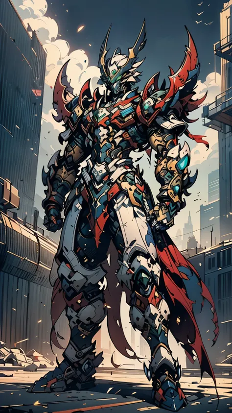 A man wearing a full-face helmet, a fantasy-style biotech armored combat suit, green eyes, (a composite layered chest armor), fully enclosed shoulder guards, matching arm and leg guards, the belt is adorned with Falcon Wing, (the color scheme is primarily ...