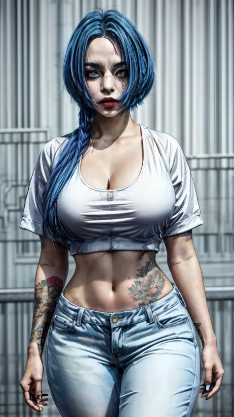 arafed woman with blue hair and piercings posing for a picture, noah, wind breaker, inked and colored, cyborg - girl with silver...