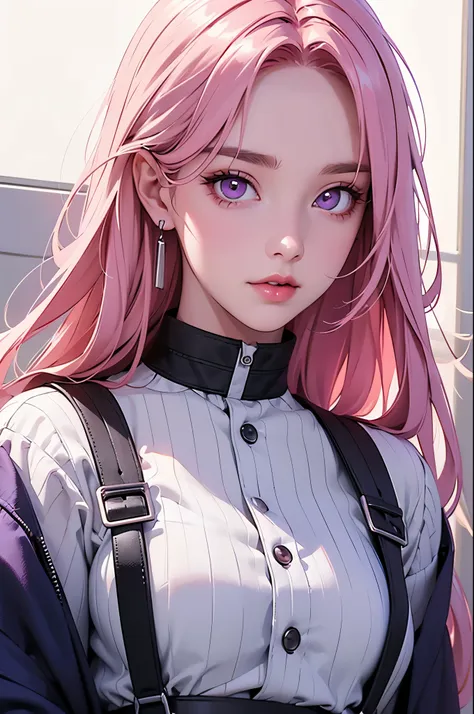 (best quality at best,8k,a high resolution,tmasterpiece:1.2),digital artwork, one girl，detailed face，detailed eyes，pink hair，lon...