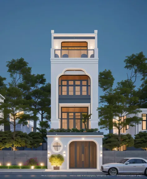 PLATFORM KTHOUSE, 1 morden WHITE house, slope roof, main material of villa about build color wall:1.2 glass panel:1.1 and stone:1.2, 1large yard, 1 road runs in front of the house, (RAW photo, real, best quality, masterpiece:1.2), look morden minimalist, 1...