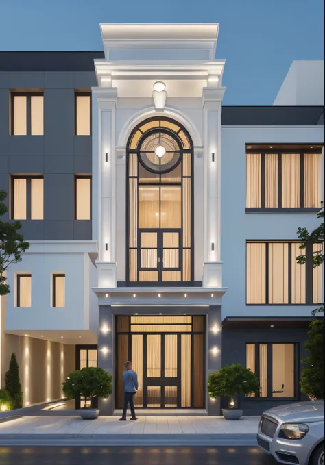 PLATFORM KTHOUSE, 1 morden WHITE house, slope roof, main material of villa about build color wall:1.2 glass panel:1.1 and stone:1.2, 1large yard, 1 road runs in front of the house, (RAW photo, real, best quality, masterpiece:1.2), look morden minimalist, 1...