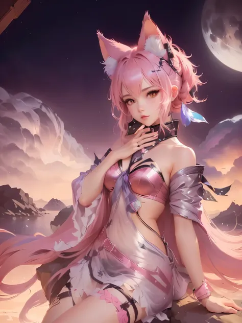 Pink fox animal ear girl