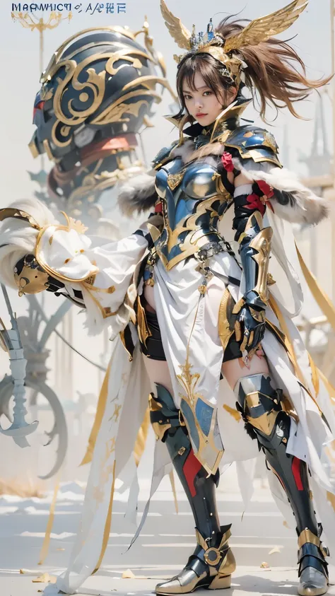 ファンタジー風の全身鎧を身にまとったwoman, Only the eyes were exposed、A fully enclosed helmet designed to resemble a crown, Composite Layered Chest Plate, Fully covered shoulder and hand guards, Lightweight waist armor, Close-fitting shin guards, The overall design is sturd...