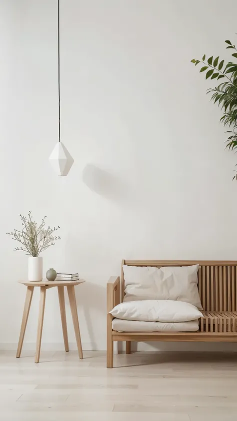 Minimalist Scandinavian Design": A clean, minimalist design featuring soft pastel colors, geometric shapes, and natural elements like wood and plants, creating a serene and modern aesthetic.