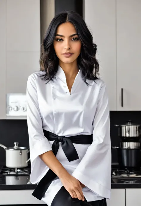 Fille marocaine, brune, (Robe couverte respectueuse), (black hair with blonde ends), chef-d&#39;artwork, best quality, Very detailed, (Gorgeous, detailed eyes Gorgeous, detailed face, matte skin and luscious, detailed lips), (best quality), (Ultra-detailed...