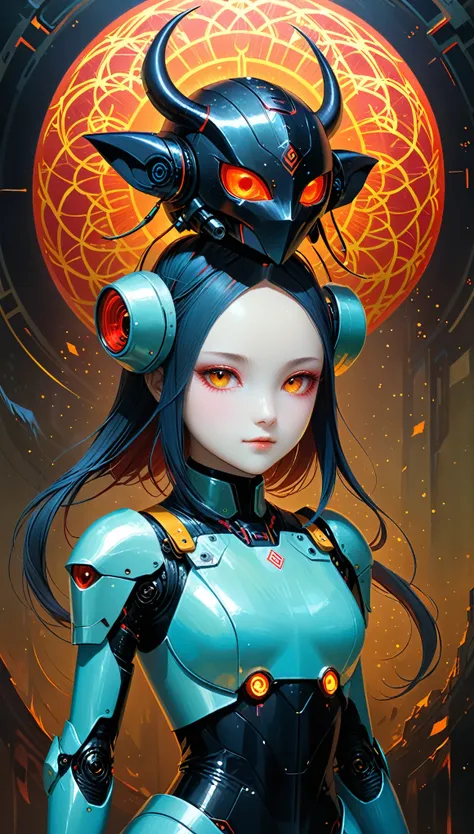 Demon Slayer,cyber tech robot girls painted by Liu Ye and Agostino Arrivabene,