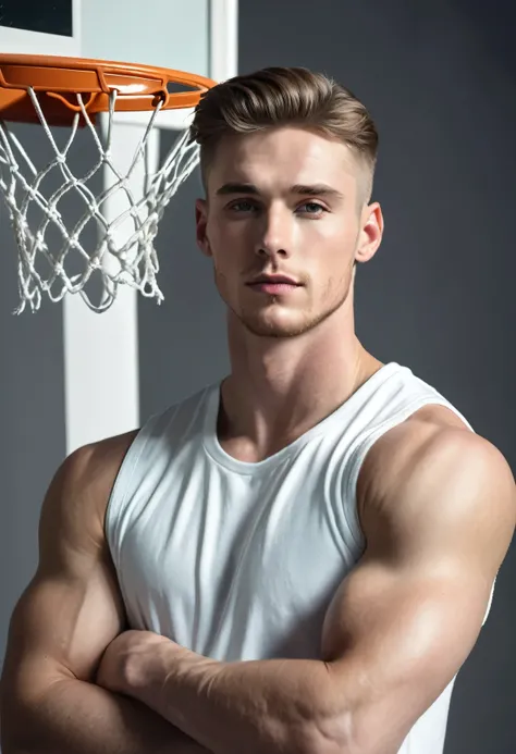 white man, muscular, badboy man, youthful, looks badbasketball player 