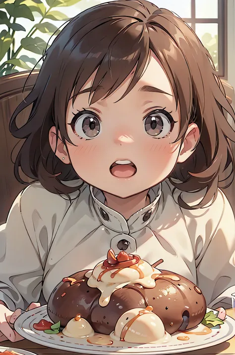 (best quality,4k,8k,highres,masterpiece:1.2),ultra-detailed,realistic:1.37,girl,joyful,undeniable satisfaction,biting into a perfectly roasted bird, wild and fierce, expressive eyes, wide open mouth, savory aroma, mouth-watering, radiant smile, red wine, o...