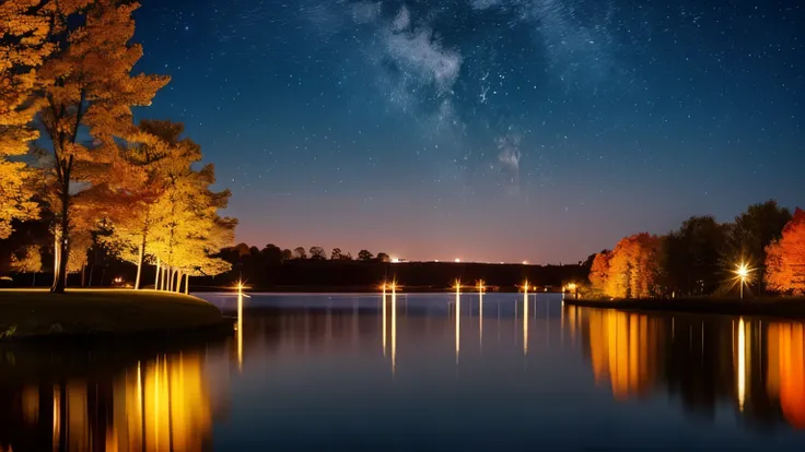 Mid-autumn night view,Not a single person,Beautiful views,The moon is reflected on the water waves,Heaven and earth are pure,Autumn colors are clear,Everything was beautiful,The starry sky hides its brilliance,Give way to moonshine,Golden wind and water de...