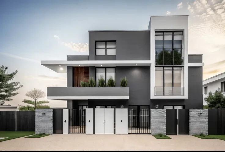 PLATEFORME KTHOUSE, 1 maison BLANCHE moderne:1.9, 1 main road passes in front of the buildings, (Photo brute, real, best quality, chef-d'artwork:1.2), avoir l'air moderne et minimaliste, 1 route devant la maison, dynamic lighting:1.3, (hyper realis...