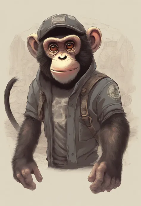 best quality, highres, ultra-detailed, realistic, monkey wearing a cap, anthropomorphic monkey, detailed face and expression, cute monkey with human characteristics, realistic textures, fur and cap details, vibrant colors, whimsical art style, outdoor sett...