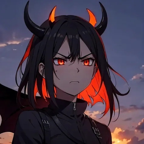 minimalistic, angry face, demon with horizon background