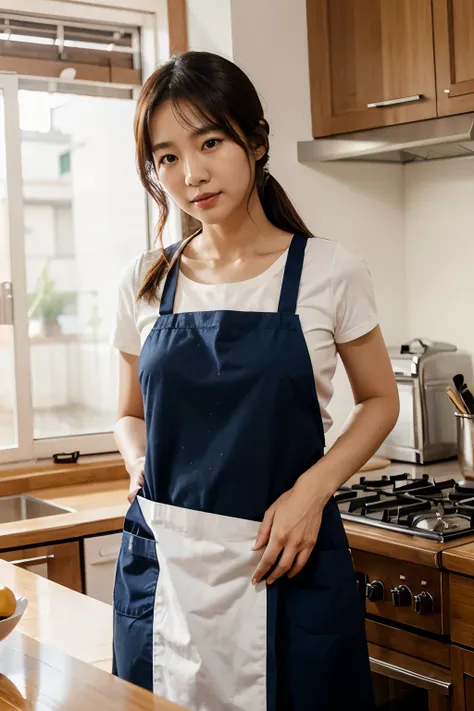 Korean mom wearing an apron