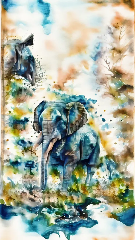 africa, elephant walking in a river, surrounded by trees and grass, wildlife scene, natural habitat, nature, animal,water, reali...