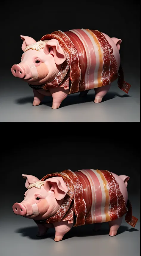 a pig body, wrapped in bacon, concept art, 4k