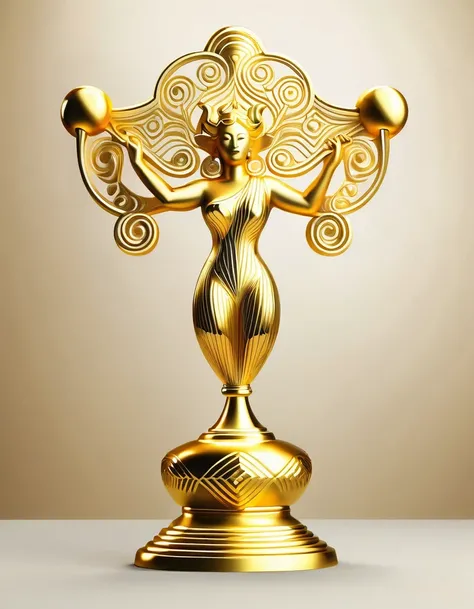 3D rendering of Women streamlined, golden trophy design, Tang tricolor, Tibetan mural style, minimalism, sense of science and technology, simplicity, hollowing out, carving,,in the style of rolf armstrong: fractal,Sandpainting,Tibetan Painting,Imaginative,...