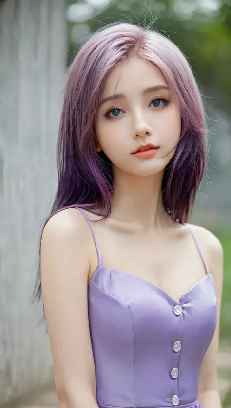 best quality, high quality, A cute girl, Solitary, Beautiful purple hair, Beautiful purple eyes, A faint smile,