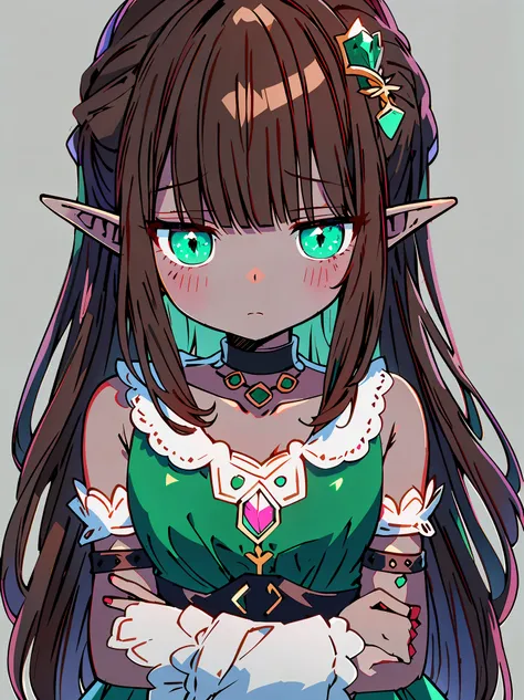 {{{{masterpiece}}}}, {{{Super detailed}}}, {{{high resolution}}}, {{good anatomy}}, (((best quality))),((emerald eyes,brown hair)),{{Extremely detailed and refined}}, {4k CG wallpaper}, {{illustration}}, ((dark skin,african lady,dark brown skin)),((bust sh...