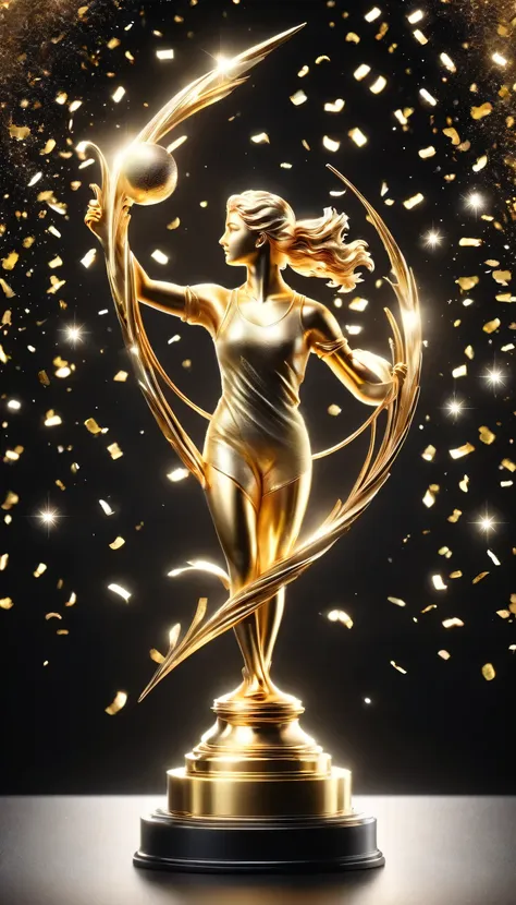 beautiful golden trophy isolated on dark background,golden trophy and golden statue,the olympic games,sport symbol,twist,artwork...