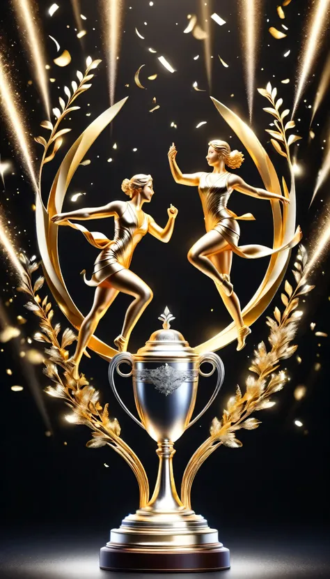 beautiful golden trophy isolated on dark background,golden trophy and golden statue,the olympic games,sport symbol,twist,artwork...