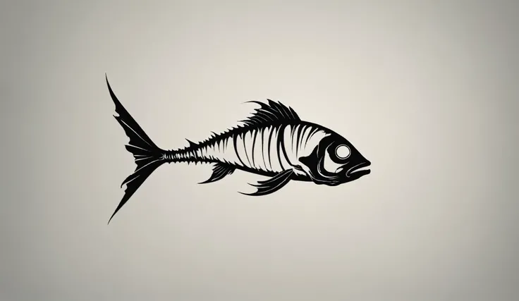 Create a simple and elegant dead skeleton fish logo, shedding niobium tears. The design should convey a strong sense of sadness and melancholy, using a minimalist approach with clear lines and using only black, nicola samori,ben templsmith,Irina Yermolova