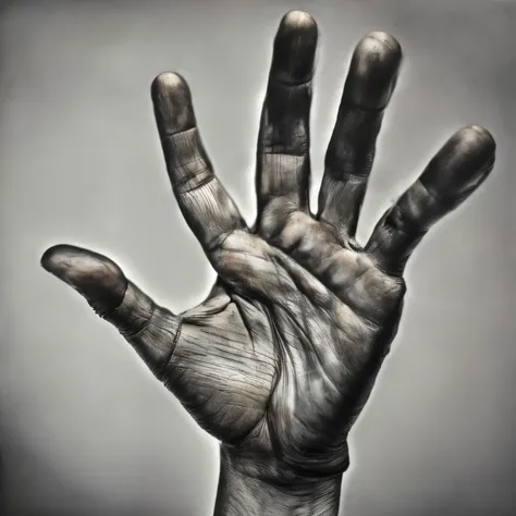 Monstrous, deformed and emaciated hand with eyes on back and palm of hand photorealist style