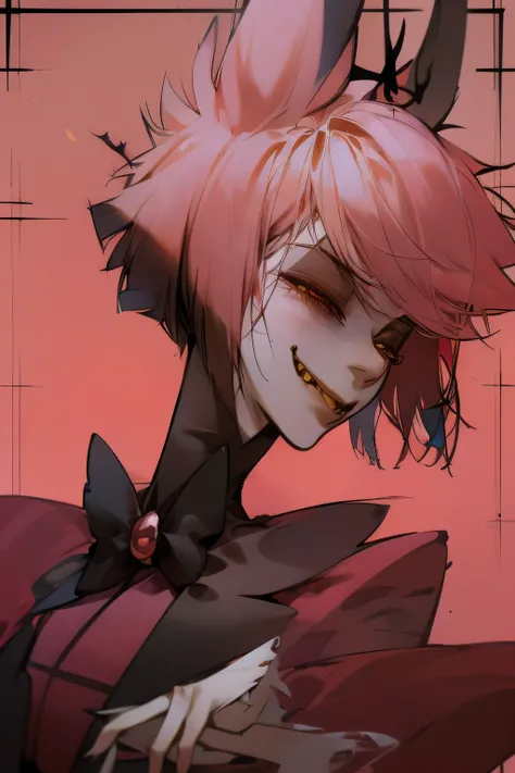 Alastor from hazbin hotel caught in a vunerable moment, character portrait, Alastor, kindness, gentle smile, vulnerable moment, romantic, gentle. Single character, solo, 1boy
