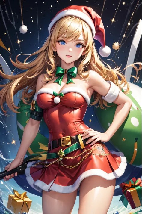 ((highest quality)), ((masterpiece)), (miniskirt santa details), perfect face