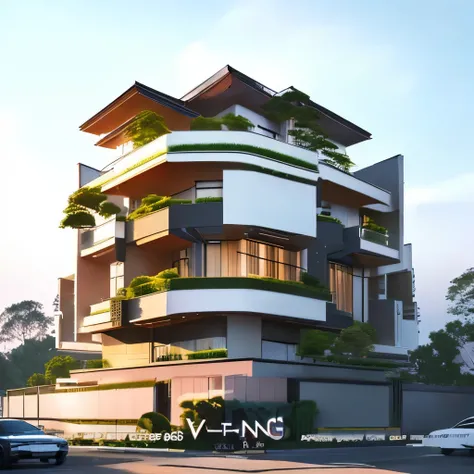        This street corner building has a first floor size of 17m x 16m.5 m and consists of 4 floors. The building&#39;s design combines modern style and blends with Indochine style. Create accent blocks for 2 facades , The 1st and 2nd floors are used as re...