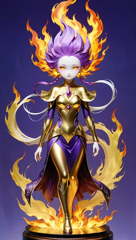 surrealist style,(depicting (((purple-gold fire))) elemental  figurine designed:1.2),character design by liu ye,edwin austin abb...