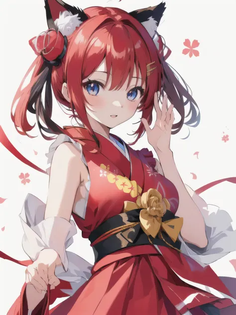 Anime Girls with cat ears and a red dress, Anime Moe Art Style, shikishi, Favorite character, Artistic render of itihime from desire, itihime, cute Anime Girls, shikamimi, (Anime Girls), anime, Anime Style 4k, in kimono, In kimono, Anime Girls, an Anime Gi...