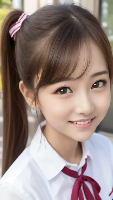 bright表情、Photorealistic:1.32、highest quality、超A high resolution、最も美しい日本のgirlの写真、Cute and beautiful face details、Small Face、美しいbangs、14 years old、Radiant, fair, glowing skin、Hair gets tangled in the face、(girl1Only people:1.3)、顔まで伸びるbangs、bangs、Hair between...