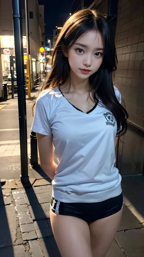 (((Meeting in a dark alley at night))), (Wearing school-designated gym clothes:1.3), (15 years old:1.4), (Amazingly cute:1.3), (The reality of high school girls engaging in compensated dating:1.3), ((highest quality, 8K, masterpiece)), (Photorealistic:1.4)...