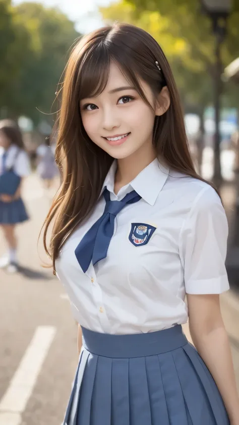 bright表情、Photorealistic:1.32、highest quality、超A high resolution、最も美しい日本のgirlの写真、Cute and beautiful face details、Small Face、美しいbangs、14 years old、Radiant, fair, glowing skin、Hair gets tangled in the face、(girl1Only people:1.3)、顔まで伸びるbangs、bangs、Hair between...