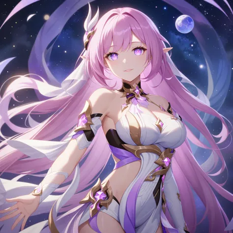 very aesthetic,1girl,elysia_/(herrscher_of_human:ego/)_/(honkai_impact/),pointed_ears,vivid pink_hair,dreamy anime fantasy background,raytracing,light purple eyes,criin,mihoyo,kagaya studio,floating,light particles,dsmile,starry sky,celestial,intricate,lar...