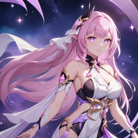 very aesthetic,1girl,elysia_/(herrscher_of_human:ego/)_/(honkai_impact/),pointed_ears,vivid pink_hair,dreamy anime fantasy background,raytracing,light purple eyes,criin,mihoyo,kagaya studio,floating,light particles,dsmile,starry sky,celestial,intricate,lar...