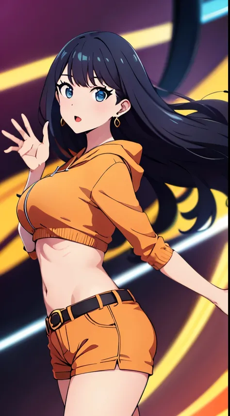 ((highest quality)),((Very detailed)),masterpiece,Anime art style,Absurd,One girl,((Dynamic pose)) , alone, Black Hair, young woman, Beautiful Fingers, Beautiful long legs, Beautiful body, Beautiful Nose, Beautiful character design, Perfect eyes, Perfect f...