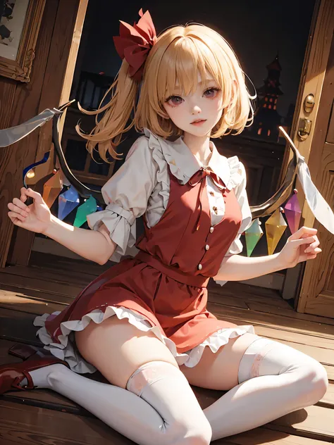 Flandre Scarlet、Touhou Project、Knee-high socks、Drawers、Crouch、lovely、slender、Western-style building