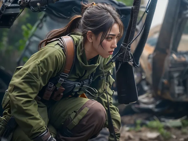 Female soldier on guard against enemy attacks